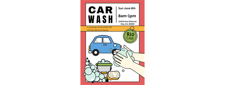 CARWASH FUNDRAISER FOR OUR U14B NATIONALS TEAM, SUN 06/08 8am-1pm