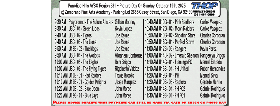 Picture Day on Sun 10/19 at Zamorano Fine Arts & Academy